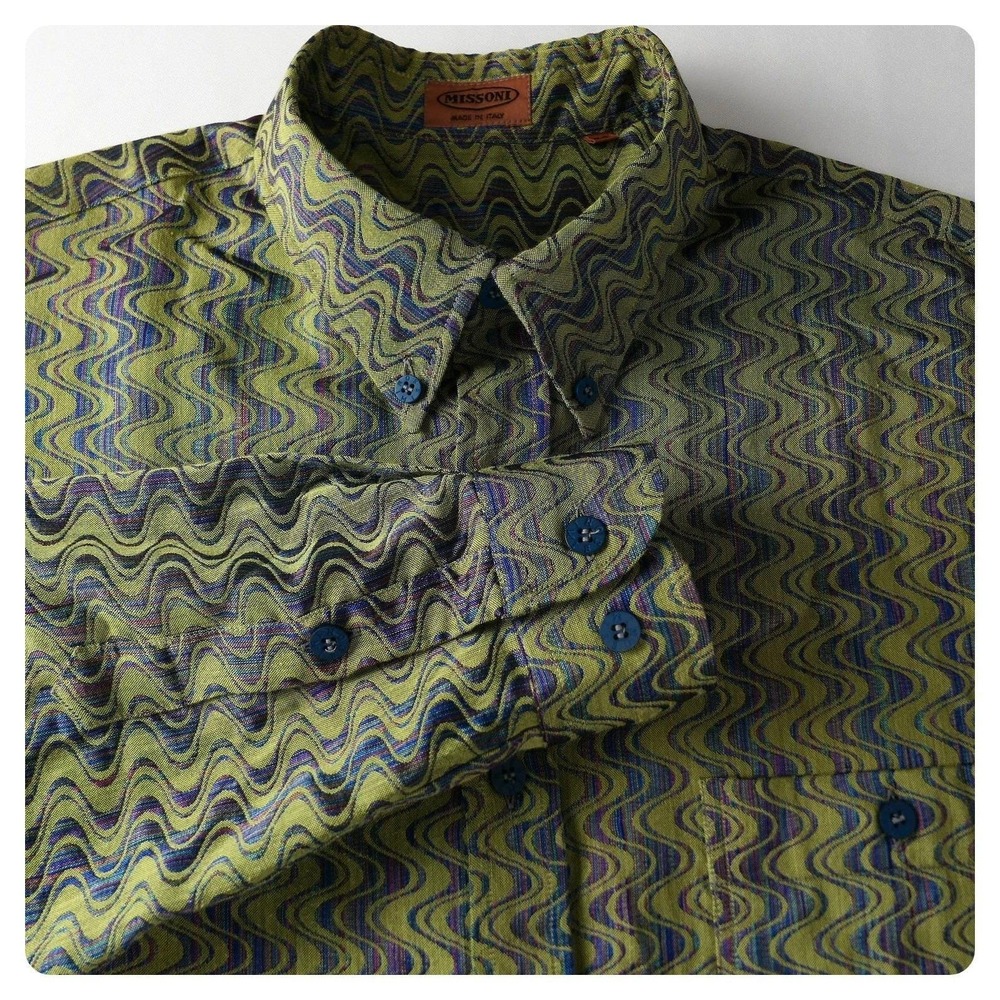 VTG Missoni Space-Dye Wave Mens L Shirt Chevron Optical Ripple Italy 90s RARE